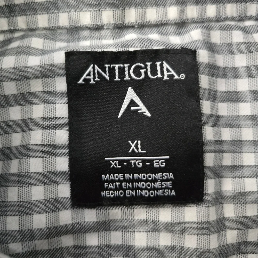Antigua Mens XL ASU Sun Devils Gingham Button Down Shirt Grey White Long Sleeve